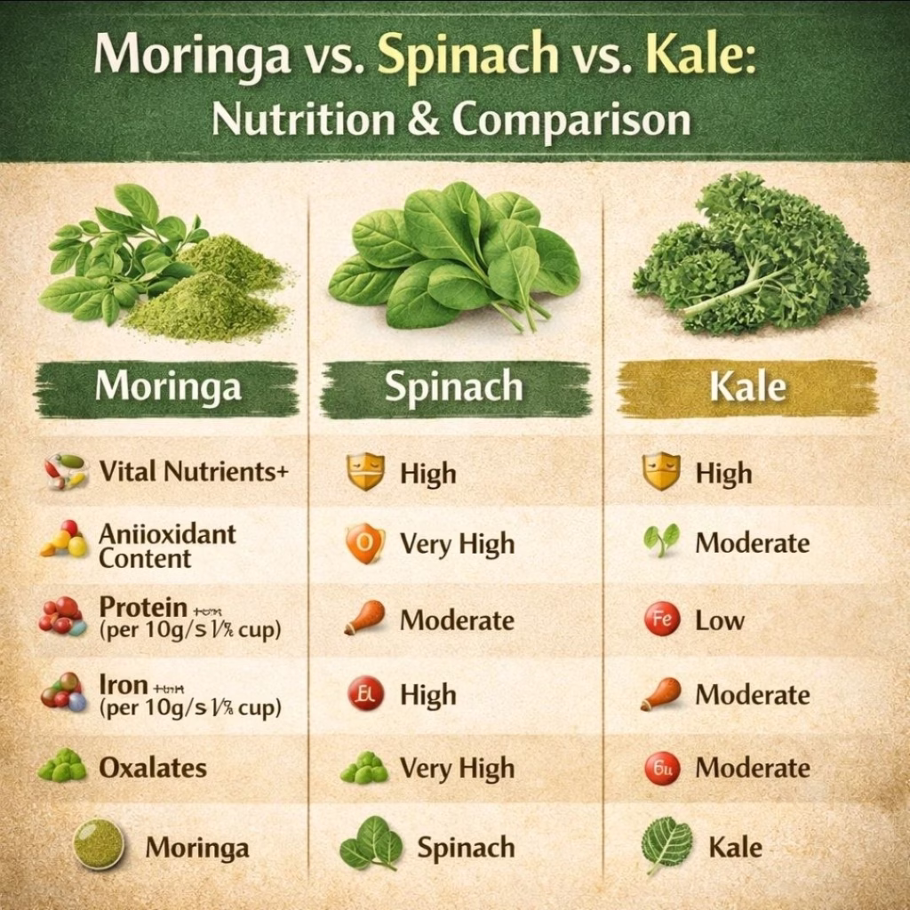 moringa vs spinach vs kale
