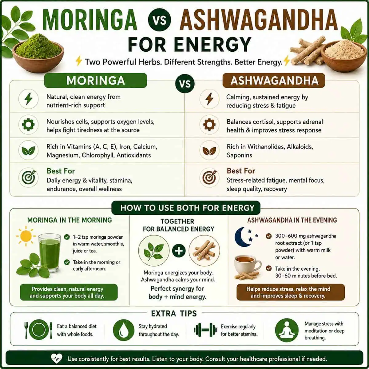 Moringa vs Ashwagandha for Energy